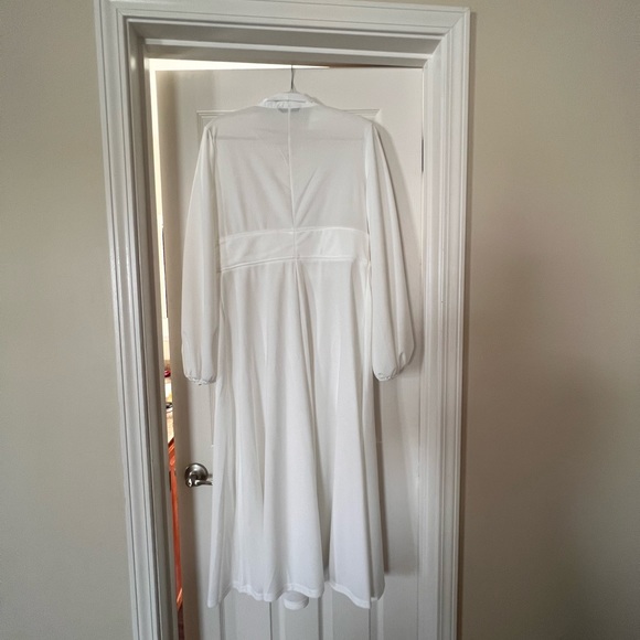 Tie Neck Buttoned Waistband Lantern Sleeve Dress - Picture 3 of 3